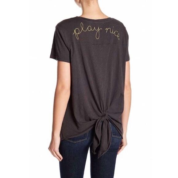 Sundry Play Nice Tie Back Tee in Black - Picture 2 of 7